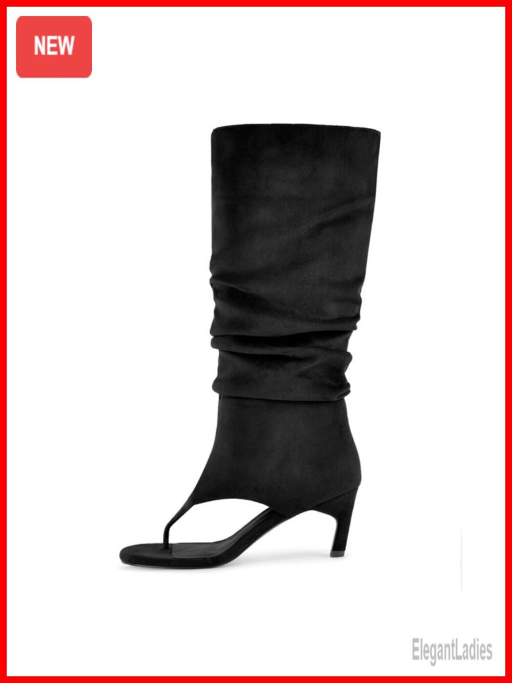 Women's Slouchy Thong Sandals Boots Open Toe Kitten Heels Knee High Faux Suede